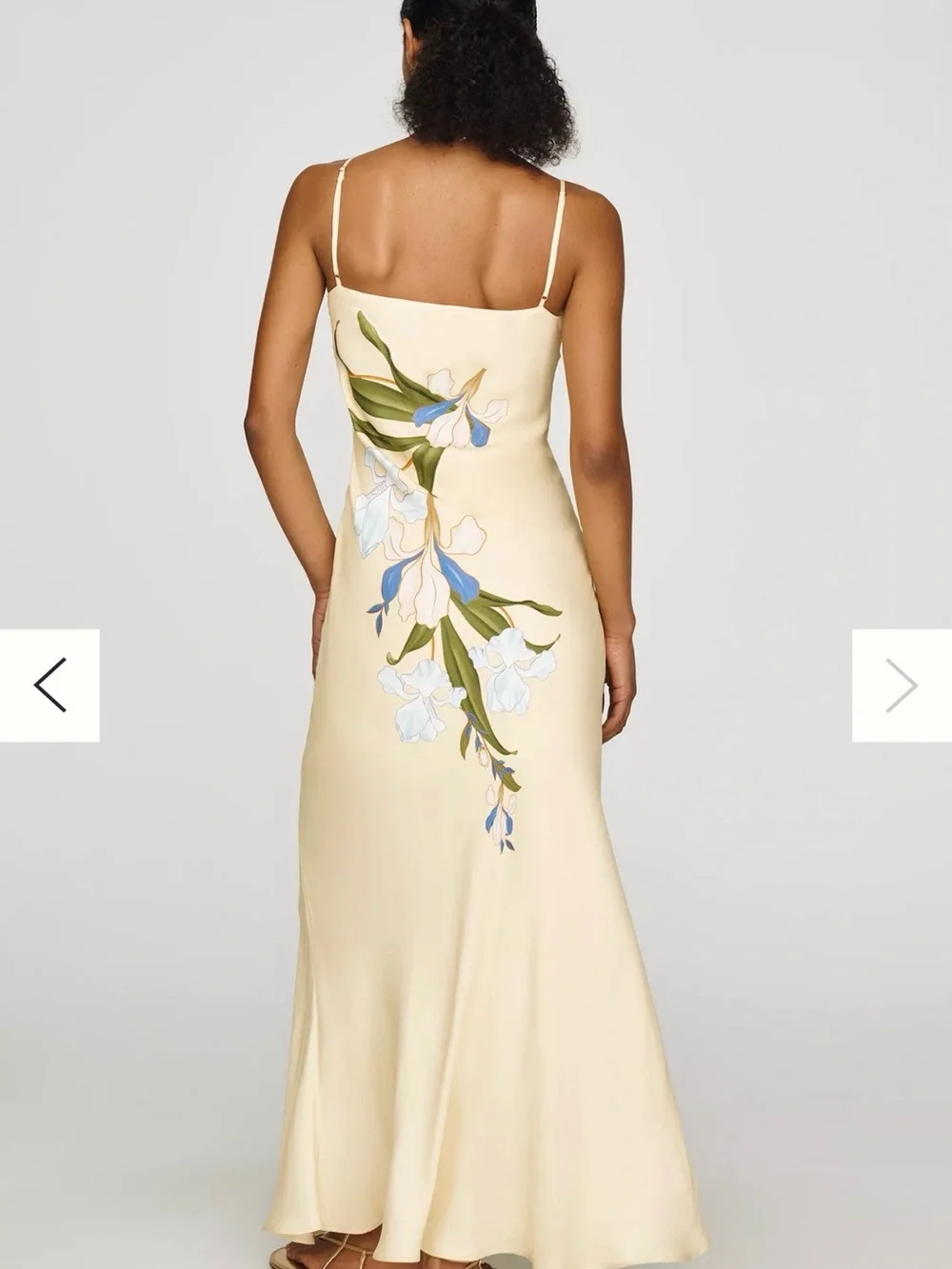 FARM Rio Pale Yellow Maxi Slip Dress with White & Blue Floral Motif - Picture 3 of 3